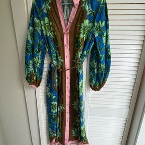 Alémais Floral Dress with Pink Trim